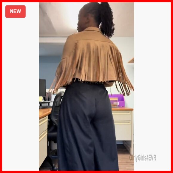 Faux Suede Cropped Jacket with Fringe Tassels and Lining - Picture 7 of 7